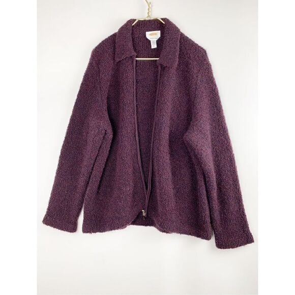 Talbots Women's Wool Boucle Full Zip Cardigan Sweater Purple Size XL - Picture 1 of 4